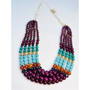 Erica Lyons Colorful Multistrand Beaded Necklace With Gold Accents & Adjustable